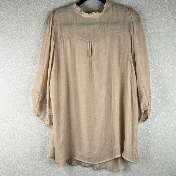 Indigo Rose Tan Boho Festival Summer Floral Embroidered 3/4 Sleeve Top Size 2X - Picture 5 of 7